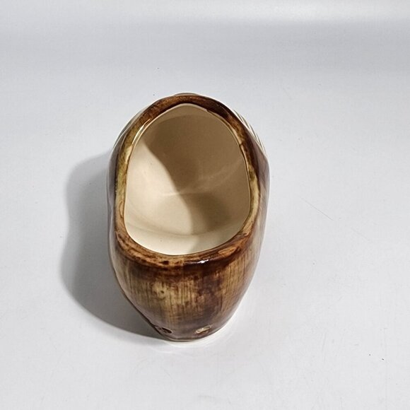 Hand Painted Ceramic Dutch Clog Whindmill Planter Shoe Brown Gold Vintage Japan - Picture 2 of 10